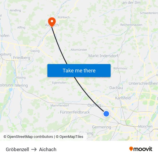 Gröbenzell to Aichach map