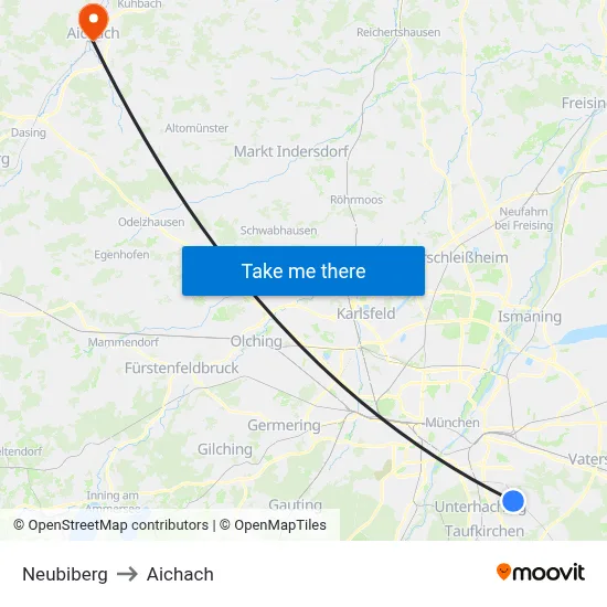 Neubiberg to Aichach map