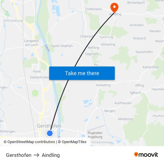 Gersthofen to Aindling map