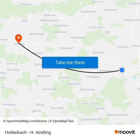 Hollenbach to Aindling map