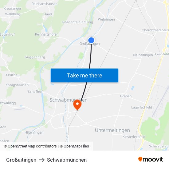 Großaitingen to Schwabmünchen map