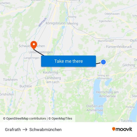 Grafrath to Schwabmünchen map