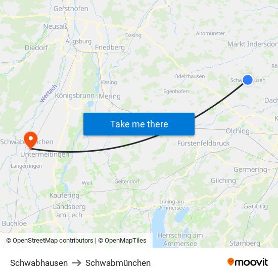 Schwabhausen to Schwabmünchen map