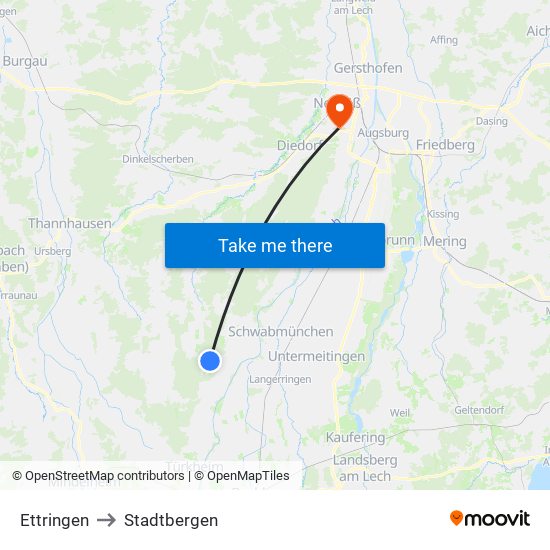 Ettringen to Stadtbergen map