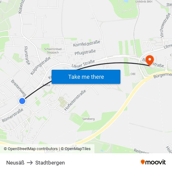 Neusäß to Stadtbergen map