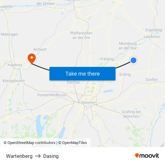 Wartenberg to Dasing map
