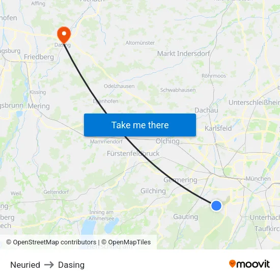 Neuried to Dasing map