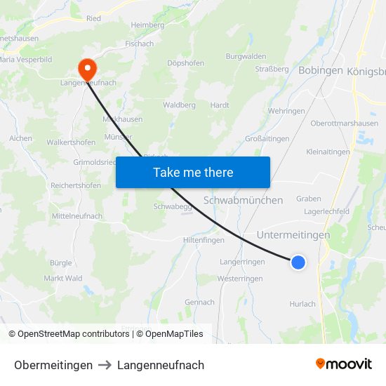 Obermeitingen to Langenneufnach map