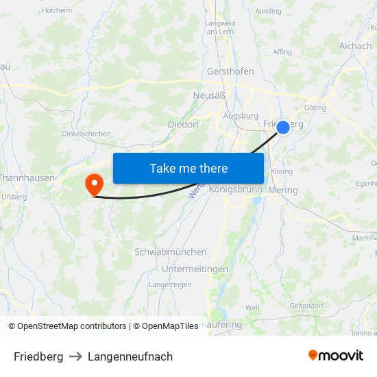 Friedberg to Langenneufnach map