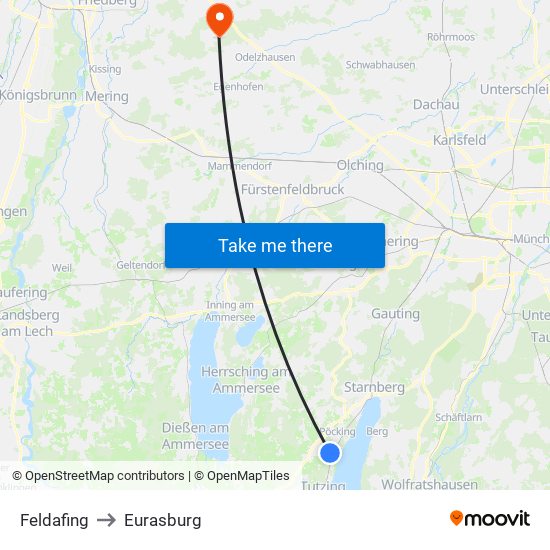 Feldafing to Eurasburg map
