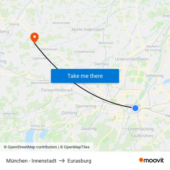 München - Innenstadt to Eurasburg map