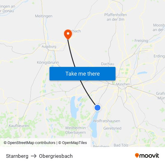Starnberg to Obergriesbach map