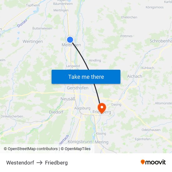 Westendorf to Friedberg map