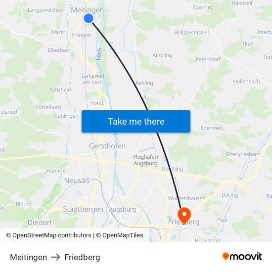 Meitingen to Friedberg map