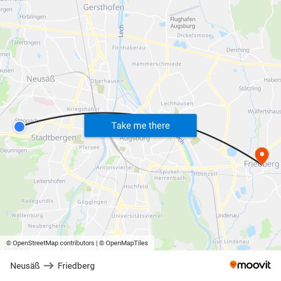 Neusäß to Friedberg map