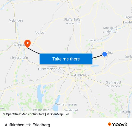 Aufkirchen to Friedberg map