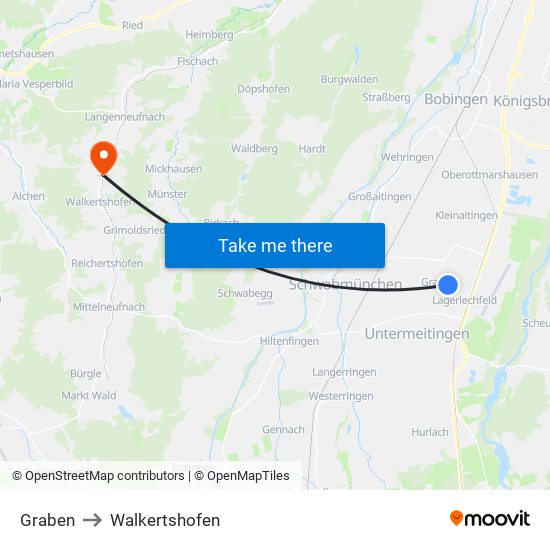 Graben to Walkertshofen map