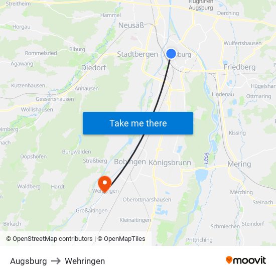Augsburg to Wehringen map