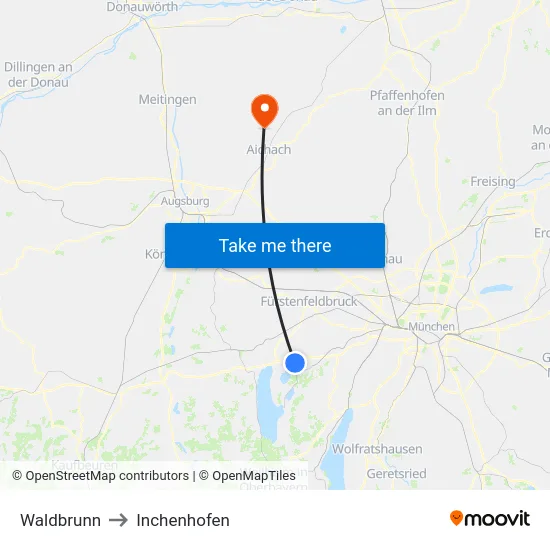 Waldbrunn to Inchenhofen map
