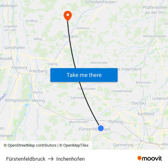 Fürstenfeldbruck to Inchenhofen map