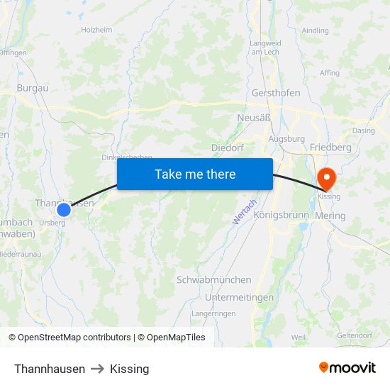 Thannhausen to Kissing map