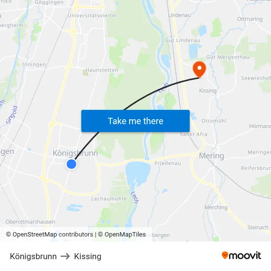 Königsbrunn to Kissing map