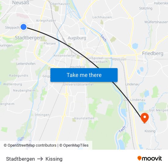 Stadtbergen to Kissing map