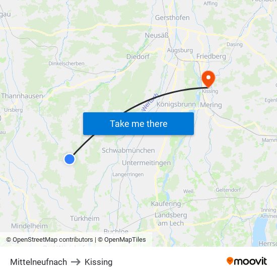 Mittelneufnach to Kissing map