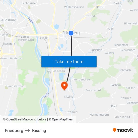 Friedberg to Kissing map