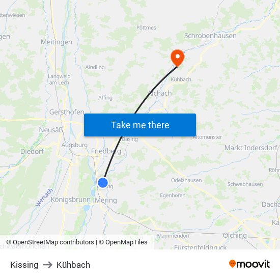 Kissing to Kühbach map