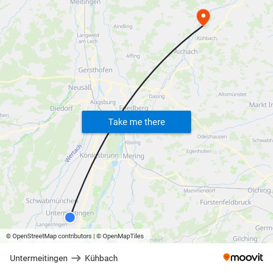 Untermeitingen to Kühbach map