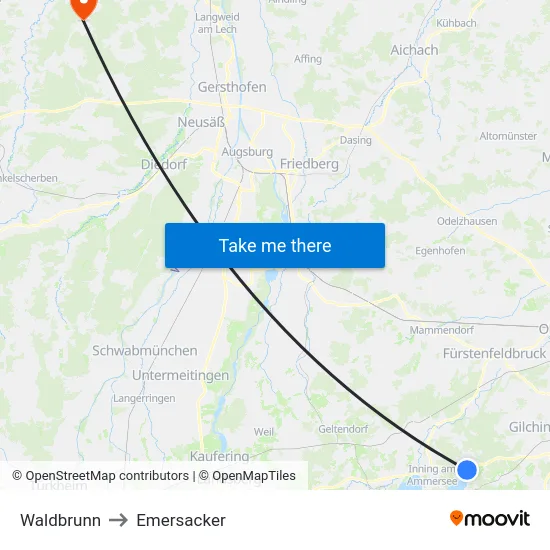 Waldbrunn to Emersacker map