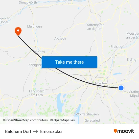 Baldham Dorf to Emersacker map