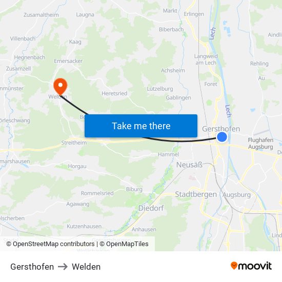 Gersthofen to Welden map