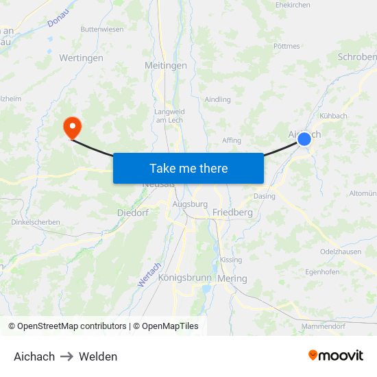 Aichach to Welden map