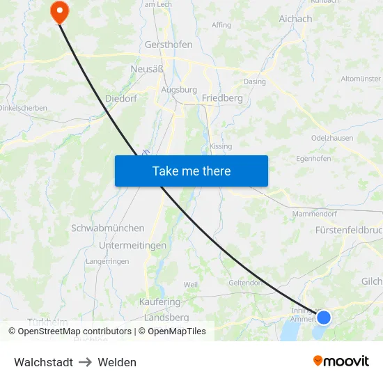 Walchstadt to Welden map