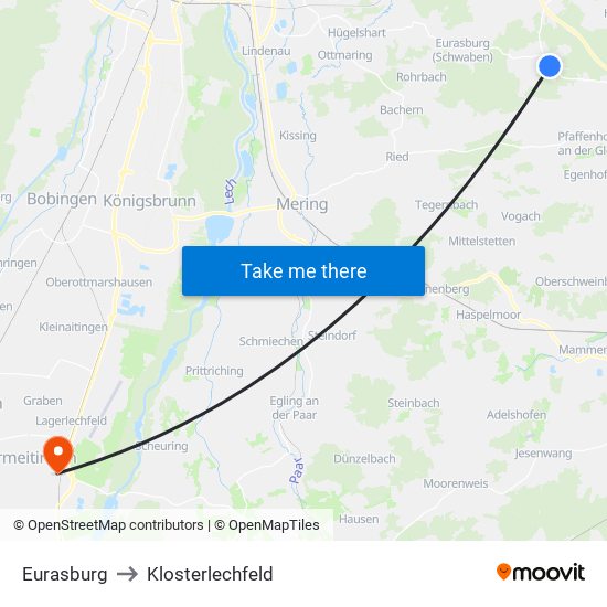 Eurasburg to Klosterlechfeld map