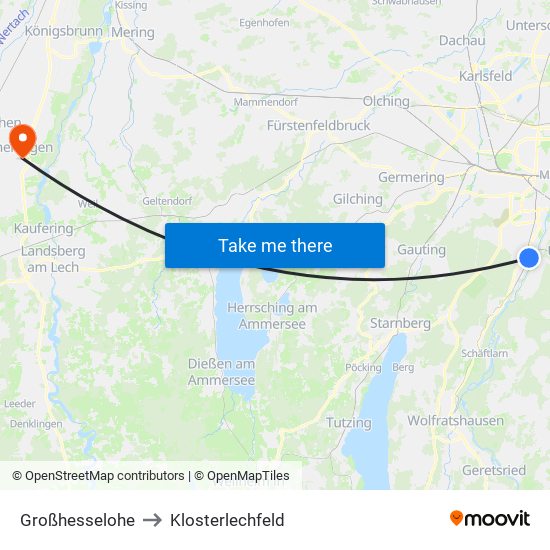 Großhesselohe to Klosterlechfeld map