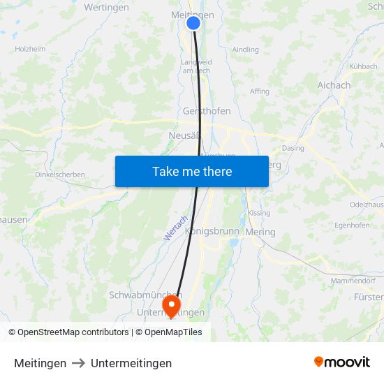 Meitingen to Untermeitingen map