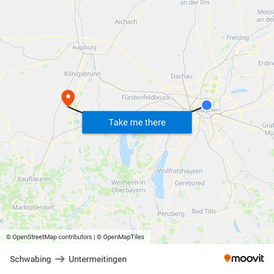 Schwabing to Untermeitingen map