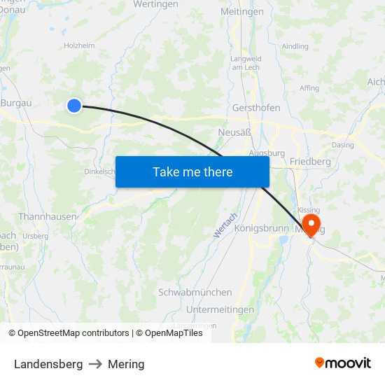 Landensberg to Mering map