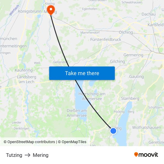 Tutzing to Mering map