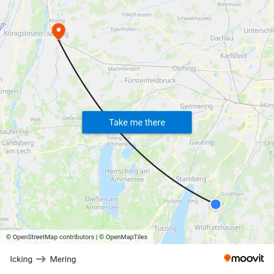 Icking to Mering map