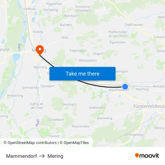 Mammendorf to Mering map