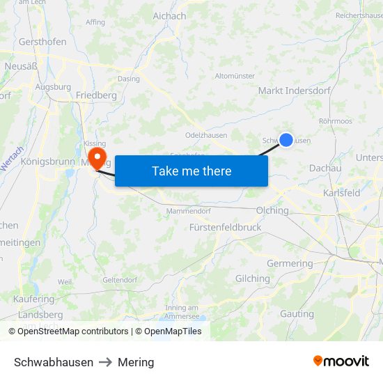 Schwabhausen to Mering map