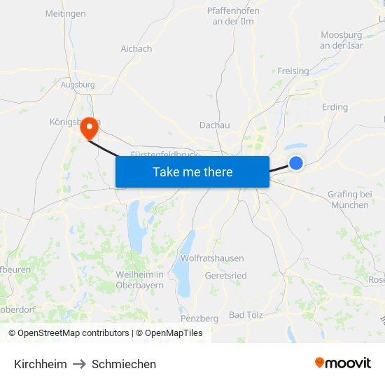 Kirchheim to Schmiechen map