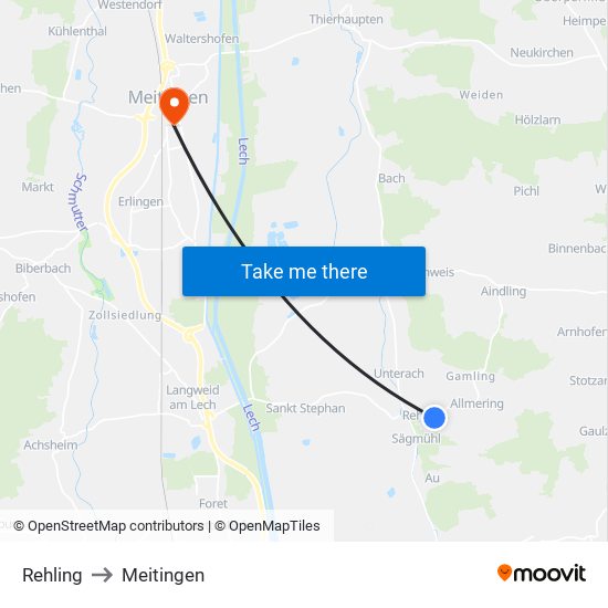 Rehling to Meitingen map
