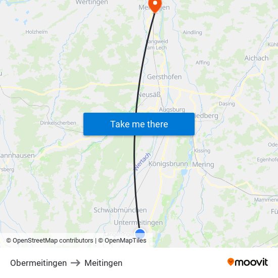 Obermeitingen to Meitingen map