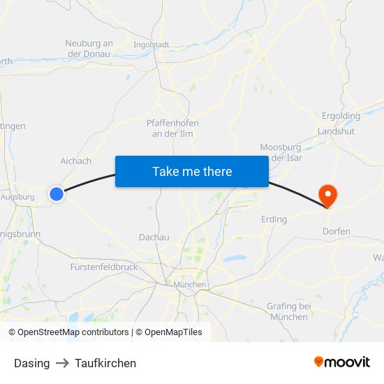 Dasing to Taufkirchen map