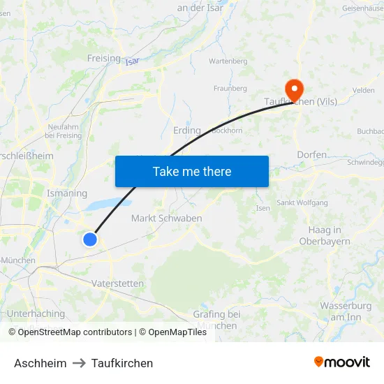 Aschheim to Taufkirchen map